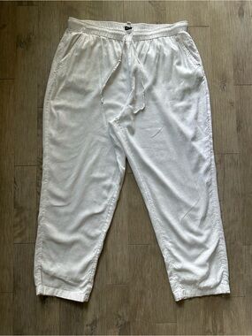 Kim Rogers White Linen Blend Drawstring Joggers Pants size 1X